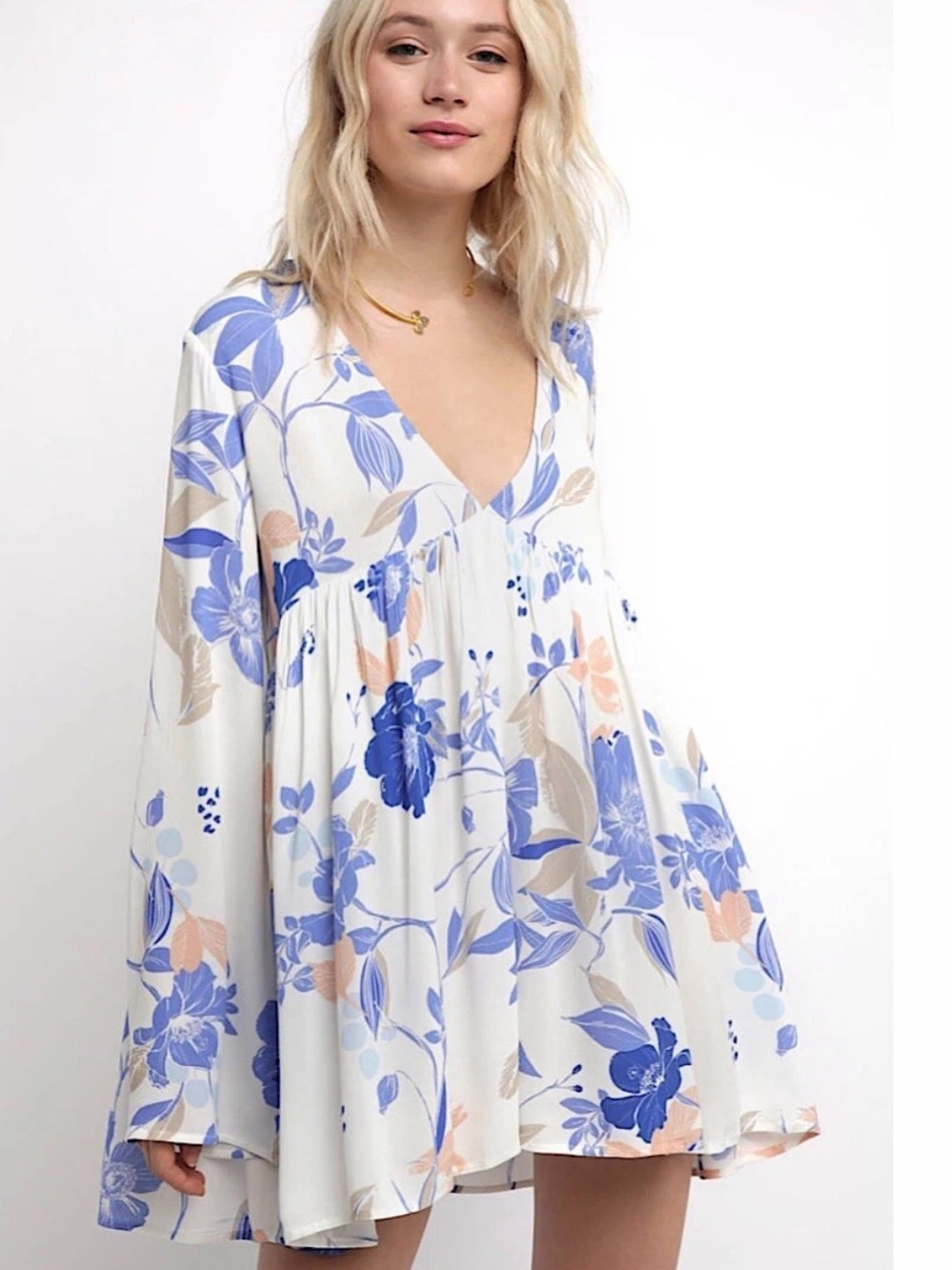 Free People Bella Floral Print Tunic White Size XS